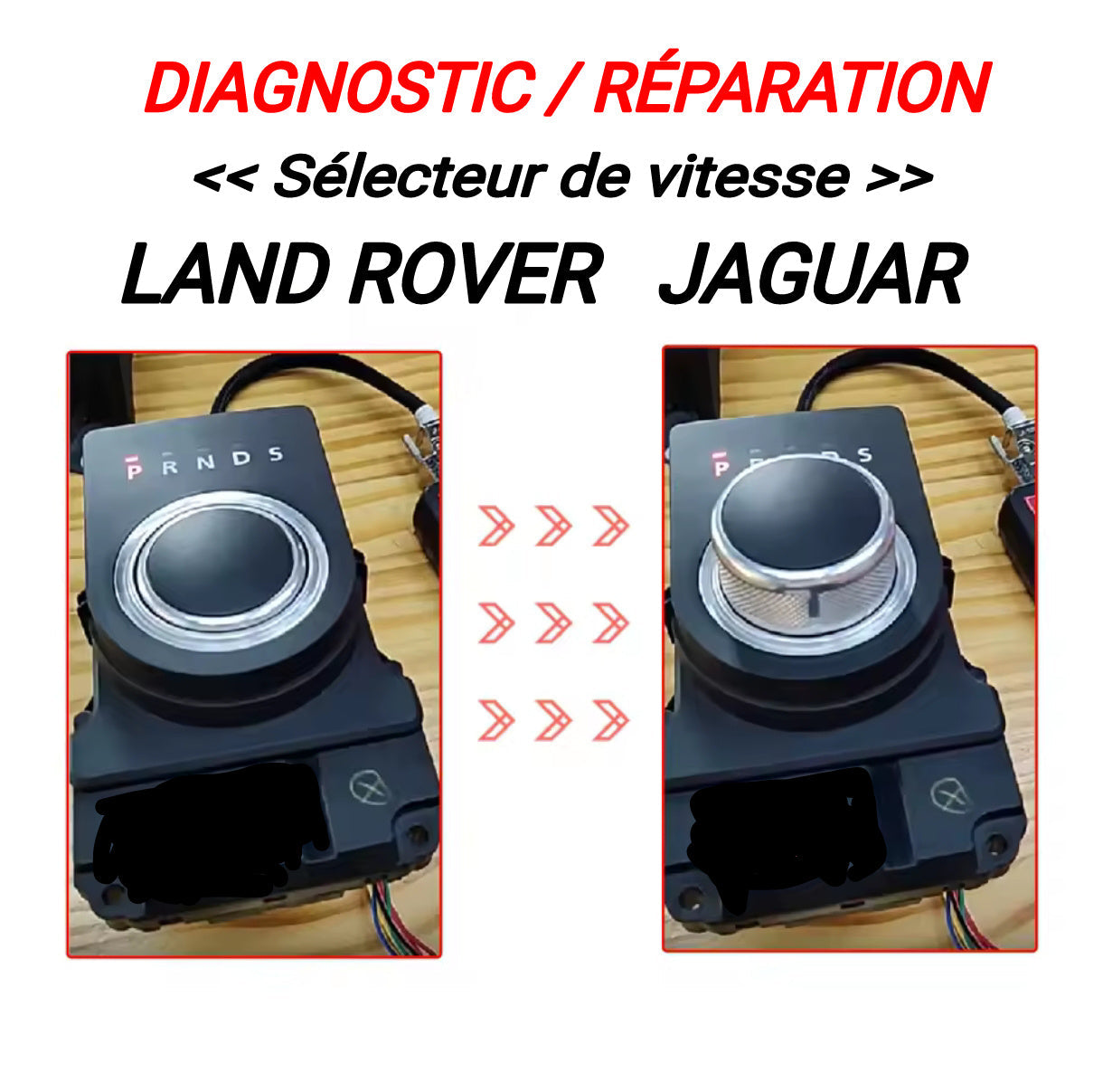 Comparaison des réparations du sélecteur de vitesse et du pommeau de levier de vitesse pour les véhicules Land Rover et Jaguar.